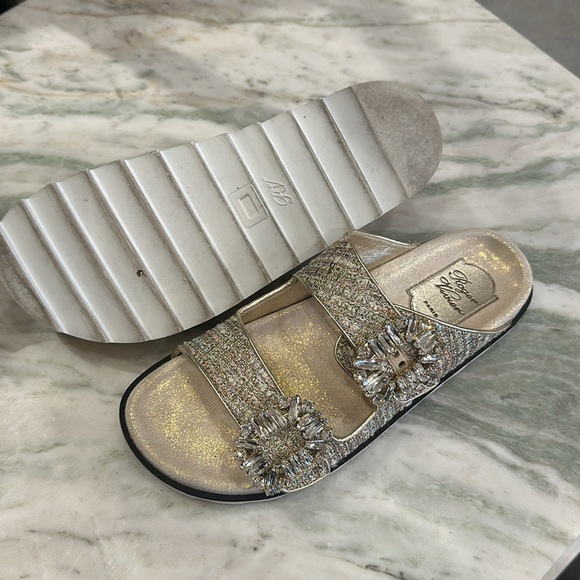 Roger Vivier metallic jacquard and crystal slides / sandals - Picture 5 of 6